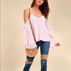 NEW Lulu’s Pink Striped Off The Shoulder Top